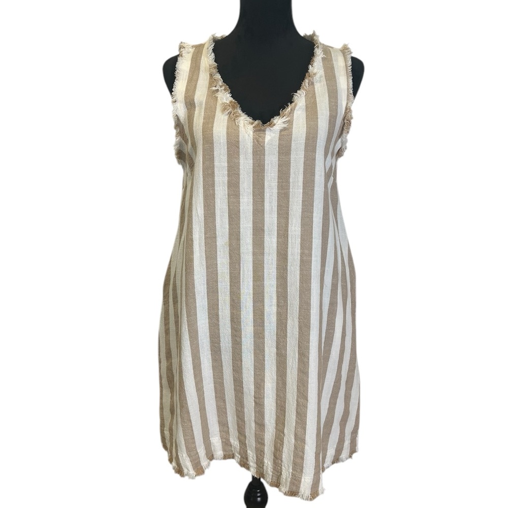 Umgee Linen Striped Shift Sun Dress Sleeveless